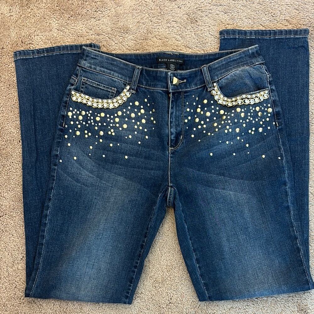Black Label by Chicos Embellished Beaded Denim Blue Jeans Size 00 Glam Casual